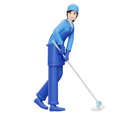 Woman Mopping Floor  3D Illustration