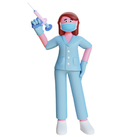 Woman Nurse holding Syringe  3D Illustration