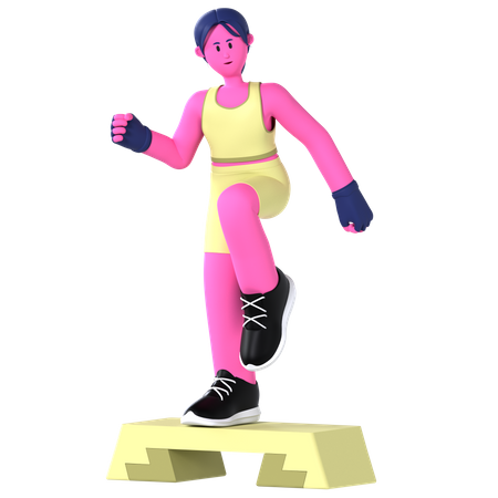 Woman on Step Gym  3D Illustration