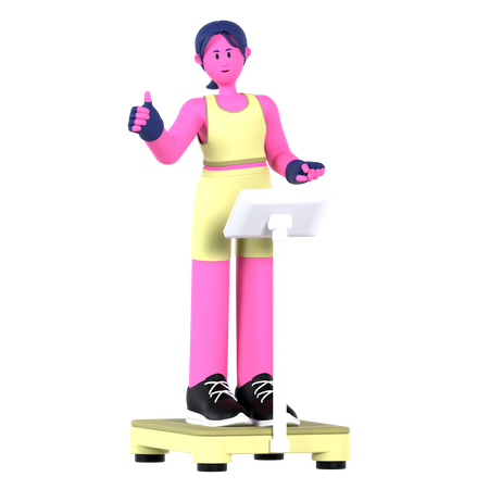 Woman on Weight Scale  3D Illustration