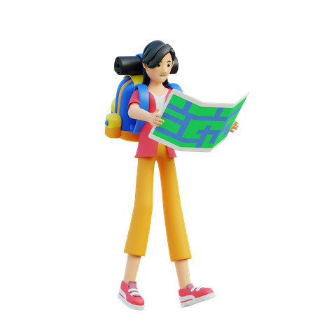 Woman Open Map  3D Illustration