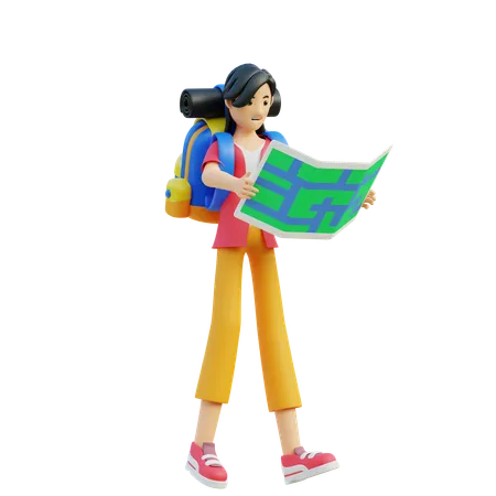 Woman Open Map  3D Illustration