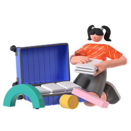 Woman Packing Bag  3D Illustration