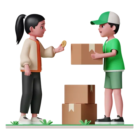 Woman paying cash on delivery  3D Illustration