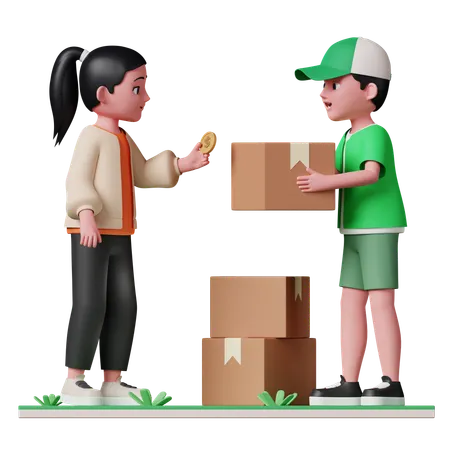 Woman paying cash on delivery  3D Illustration