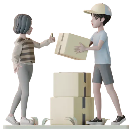 Woman Paying Cash On Delivery  3D Illustration