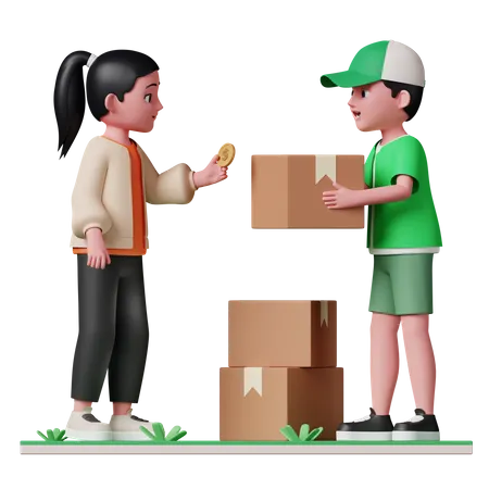 Woman paying cash on delivery 3D Illustration
