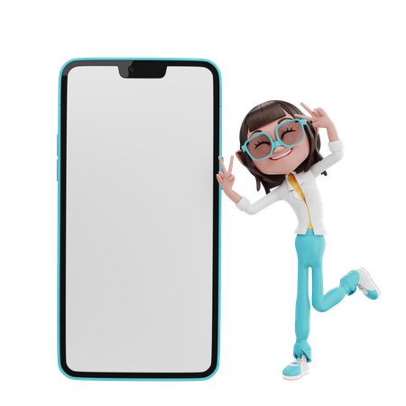 Woman peace with cellphone  3D Icon