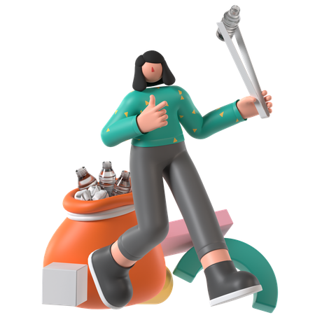 Woman Picking Up Trash  3D Icon