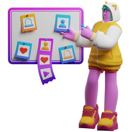 Woman Pins New Notice On Board  3D Illustration