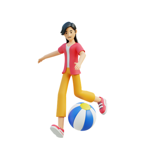 Woman Play Beach Ball  3D Illustration