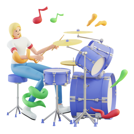 Woman Playing Drum  3D Illustration