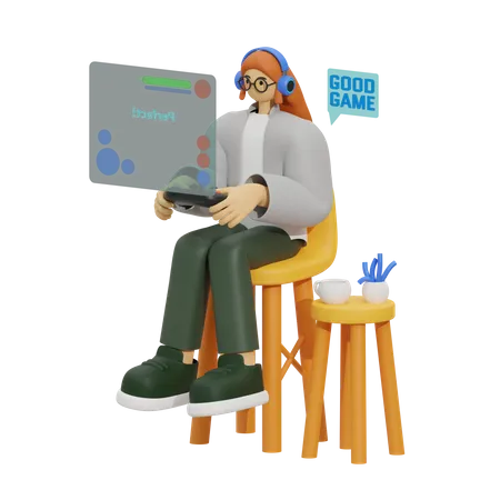 Woman playing Gaming  3D Illustration