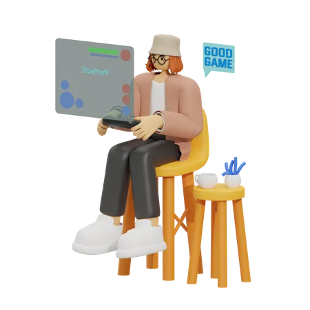 Woman playing Gaming  3D Illustration