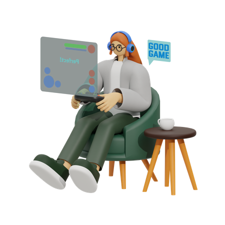 Woman playing Gaming  3D Illustration