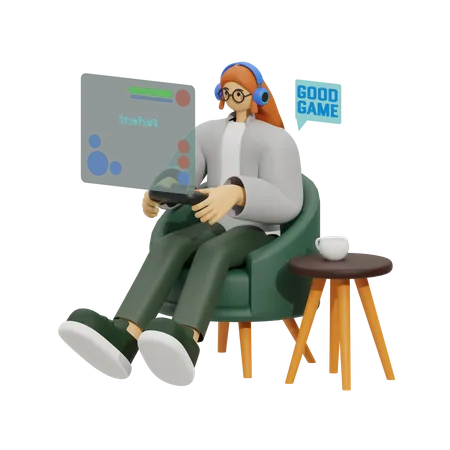 Woman playing Gaming  3D Illustration