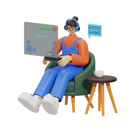 Woman playing Gaming  3D Illustration