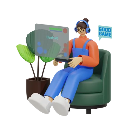 Woman playing Gaming  3D Illustration