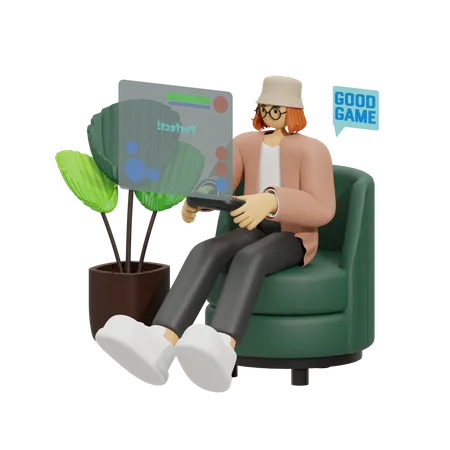 Woman playing Gaming  3D Illustration