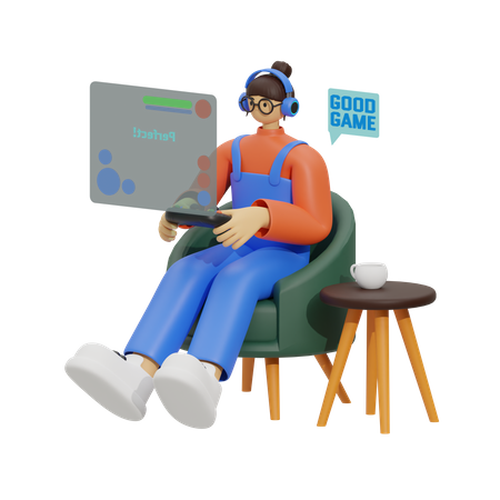 Woman playing Gaming 3D Illustration