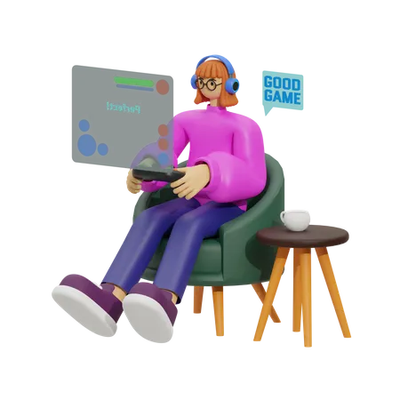 Woman playing Gaming  3D Illustration