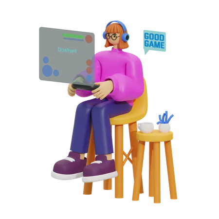 Woman playing Gaming  3D Illustration