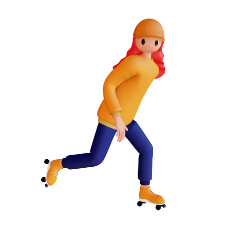 Woman Playing Roller Skates  3D Illustration