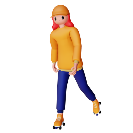 Woman Playing Roller Skates  3D Illustration