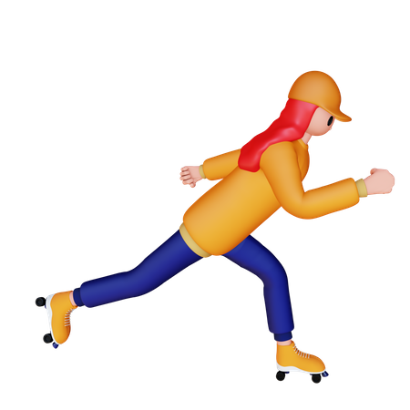 Woman Playing Roller Skates  3D Illustration