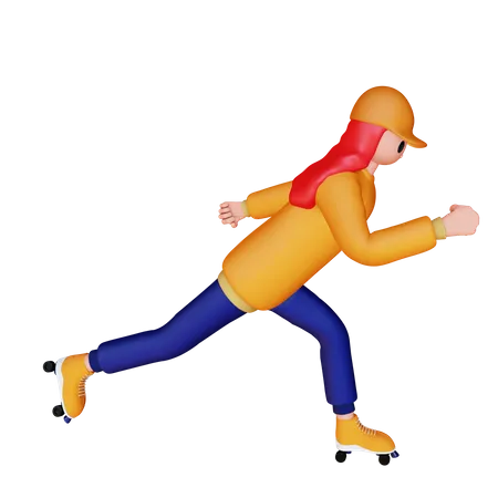 Woman Playing Roller Skates  3D Illustration