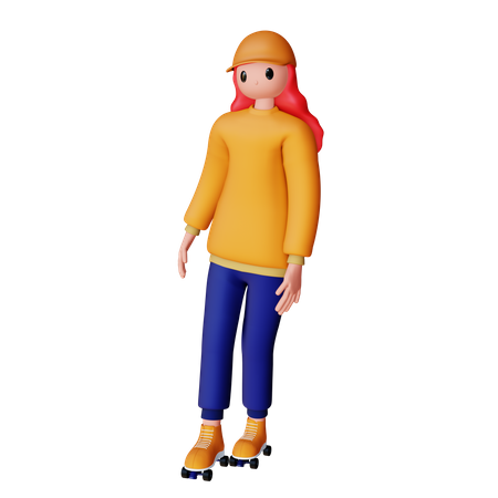 Woman Playing Roller Skates  3D Illustration