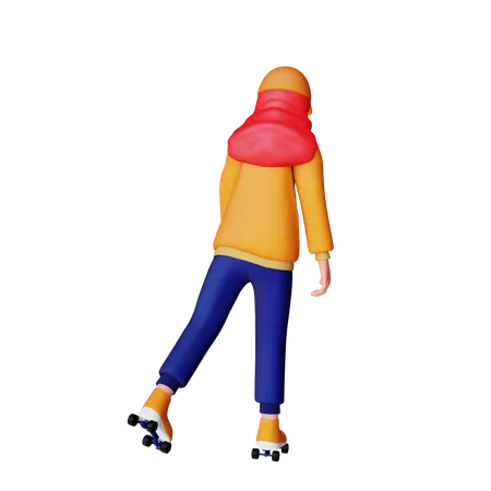 Woman Playing Roller Skates  3D Illustration