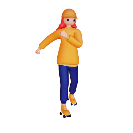 Woman Playing Roller Skates  3D Illustration