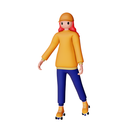 Woman Playing Roller Skates  3D Illustration