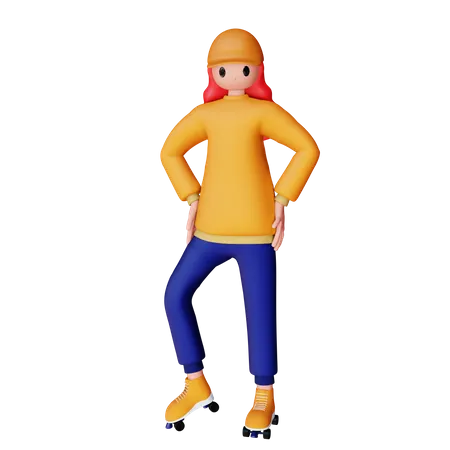 Woman Playing Roller Skates  3D Illustration