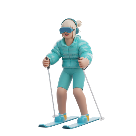 Woman Playing Ski 3D Illustration