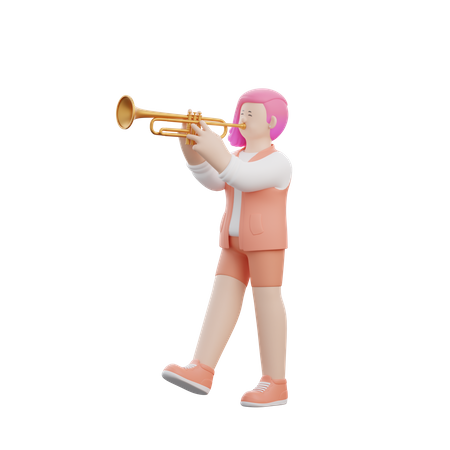 Woman Playing Trumpet  3D Illustration