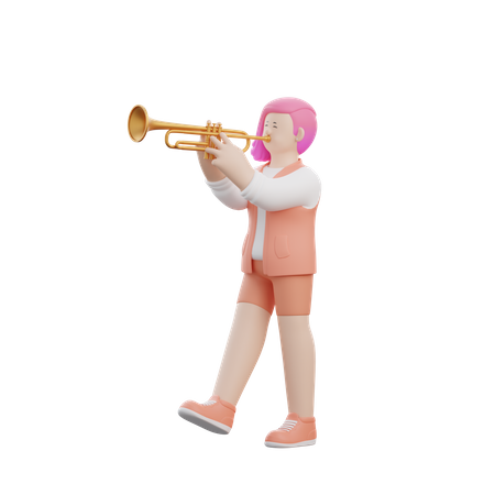 Woman Playing Trumpet 3D Illustration