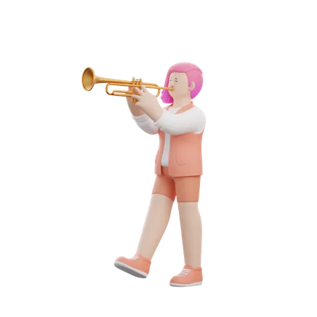 Woman Playing Trumpet  3D Illustration