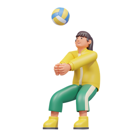 Woman Playing Volleyball  3D Illustration