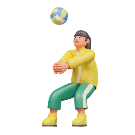 Woman Playing Volleyball  3D Illustration