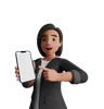 Woman pointing at a blank smartphone screen