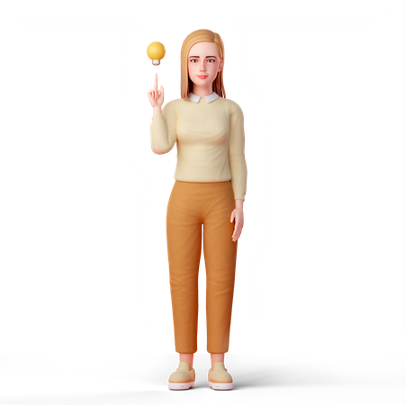 Woman pointing at lamp of think  3D Icon