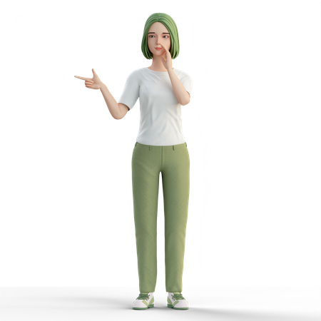 Woman pointing at right side and make loud sound  3D Illustration