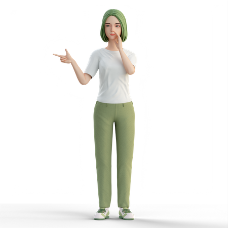 Woman pointing at right side and make loud sound  3D Illustration