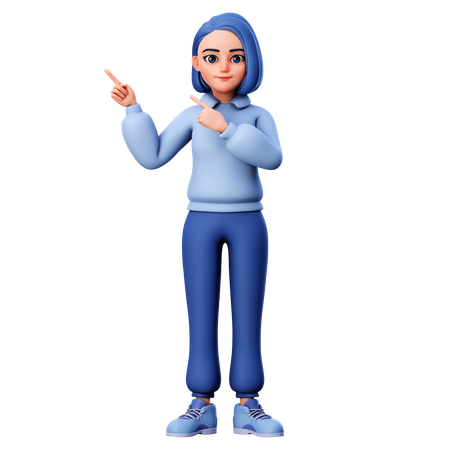 Woman pointing at right top using both hand  3D Icon