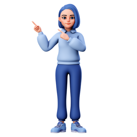 Woman pointing at right top using both hand  3D Illustration