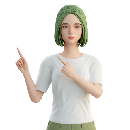 Woman pointing at right top using both hand  3D Illustration