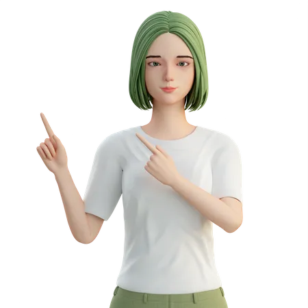 Woman pointing at right top using both hand  3D Illustration