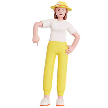 Woman Pointing Down  3D Icon